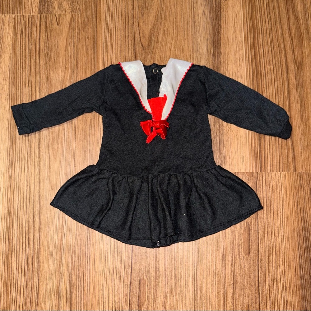 Vintage Black Kids Dress With White Collar & Red Bow